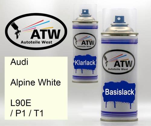 Audi, Alpine White, L90E / P1 / T1: 400ml Sprühdose + 400ml Klarlack - Set, von ATW Autoteile West.